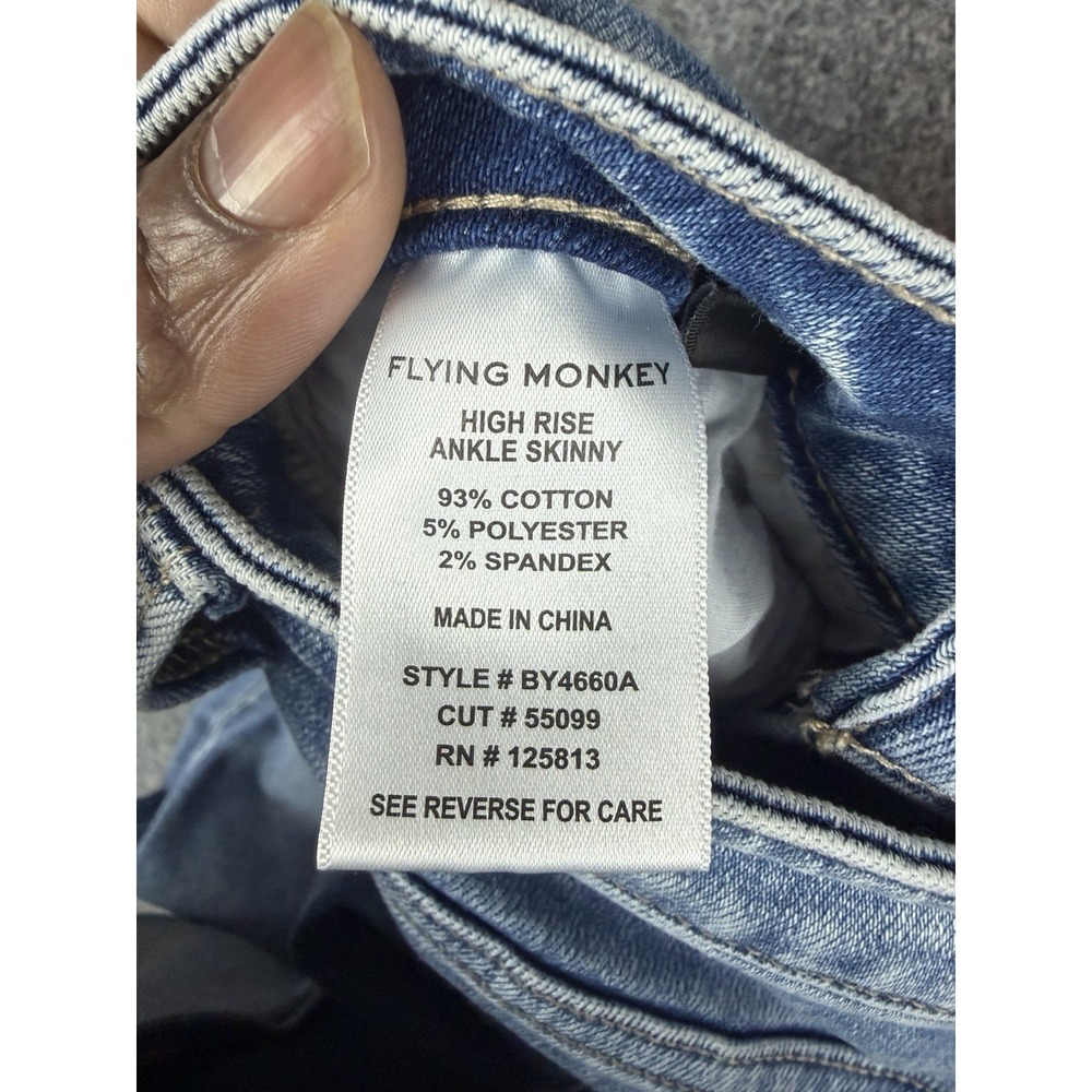 Flying Monkey High Rise Ankle Skinny Jeans Distressed Step Hem Size Tag 25x27 - Picture 3 of 8